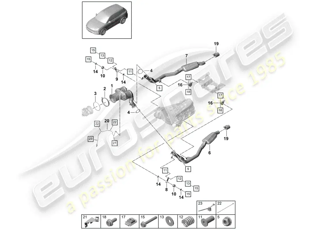 porsche 2019 (cayenne e3 9ya/9yb) exhaust system parts diagram