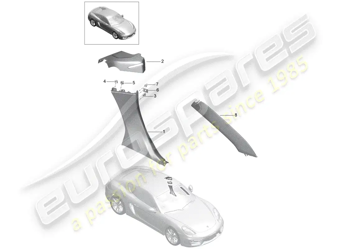 porsche 2015 (981 cayman) quarter trim panel parts diagram