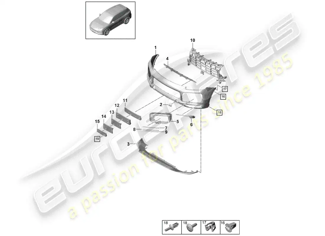 porsche 2018 (cayenne e3 9ya/9yb) bumper parts diagram
