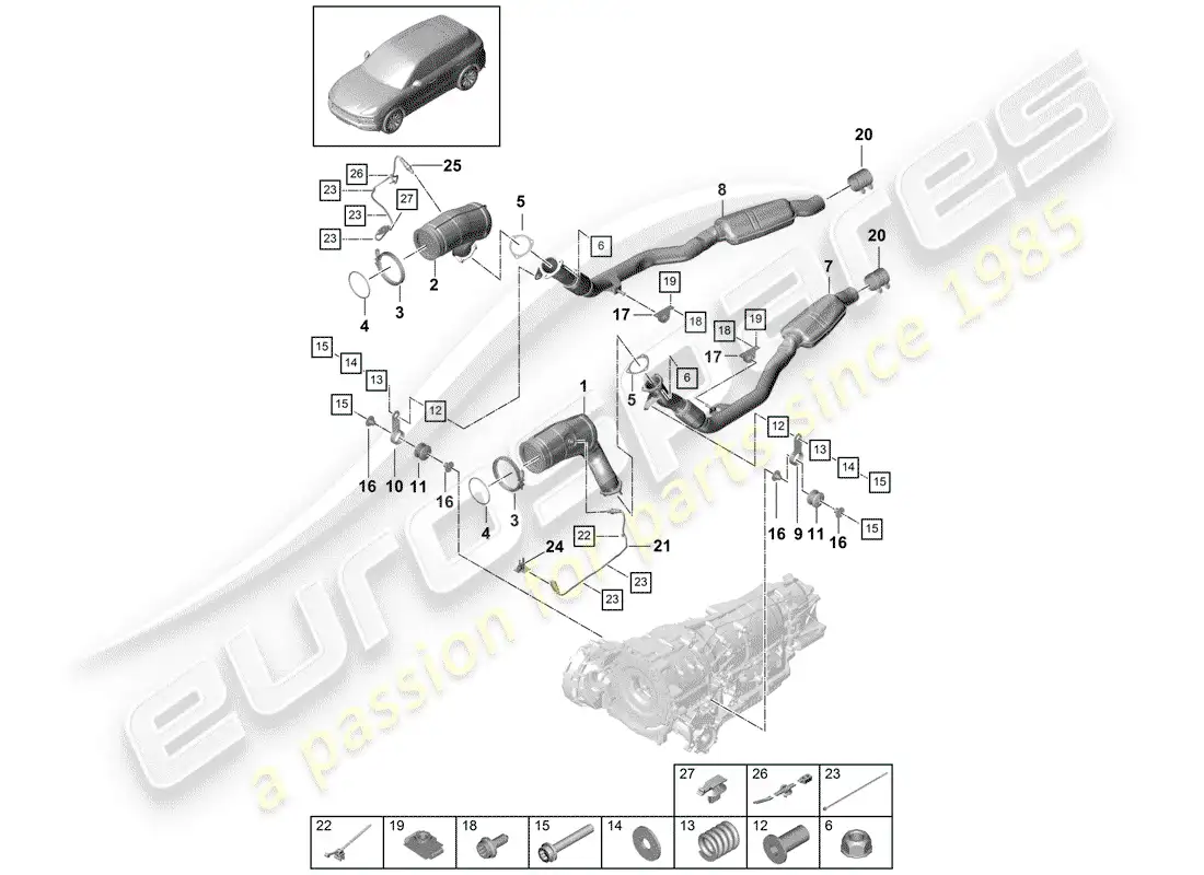 porsche 2019 (cayenne e3 9ya/9yb) exhaust system parts diagram