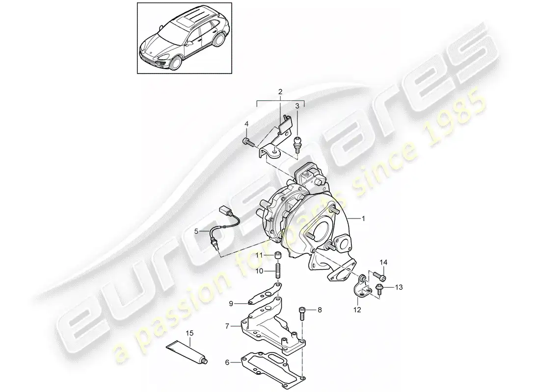 porsche 2018 (cayenne e2 92a) exhaust gas turbocharger parts diagram