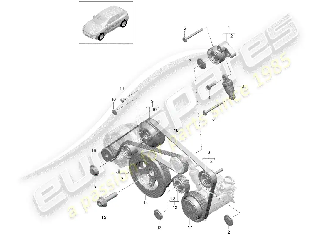 porsche 2014 (macan) belt tensioning damper parts diagram