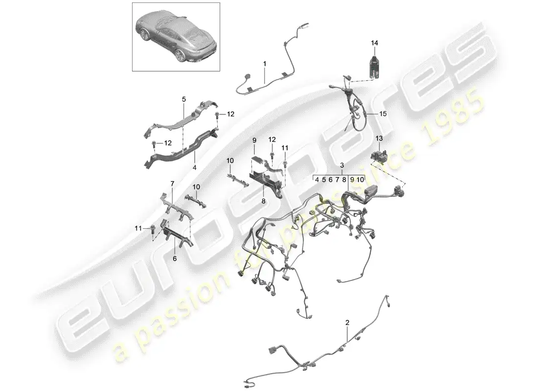 porsche 2016 (991-1 turbo) wiring harnesses parts diagram