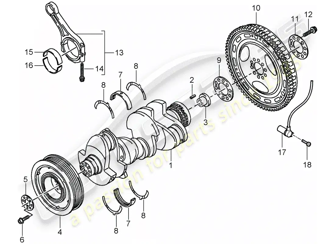 porsche 2009 (cayenne e1 9pa) crankshaft part diagram