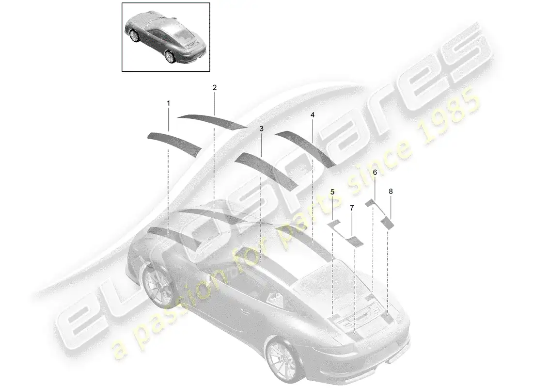 porsche 2019 (991-2 r/gt3/rs) trim foil parts diagram
