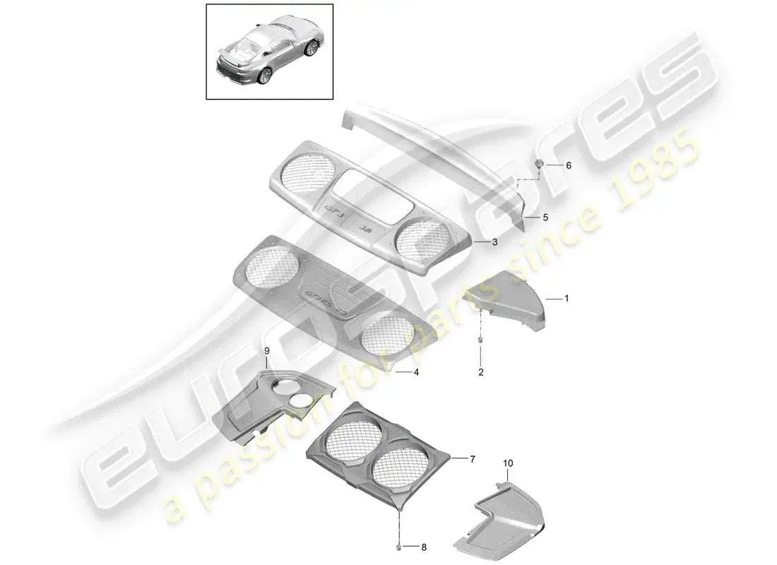 porsche 2015 (991-1 r/gt3/rs) lining parts diagram