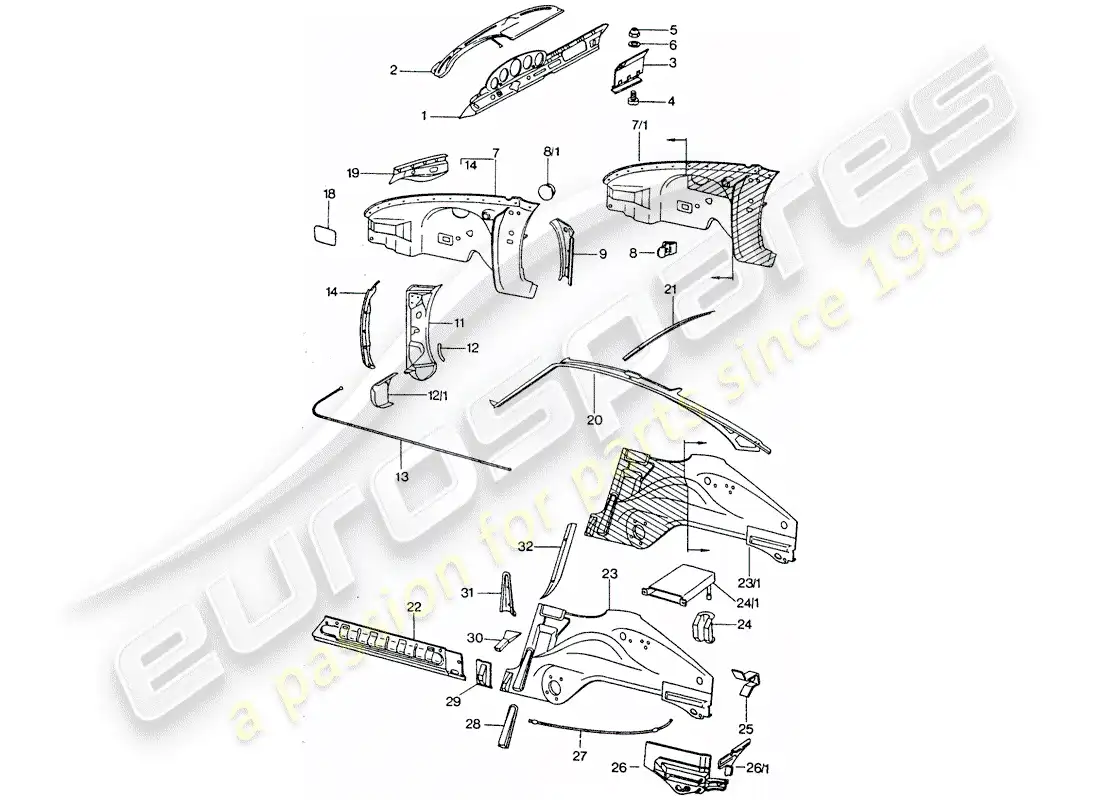 porsche 1975 (911 turbo) interior panelling parts diagram