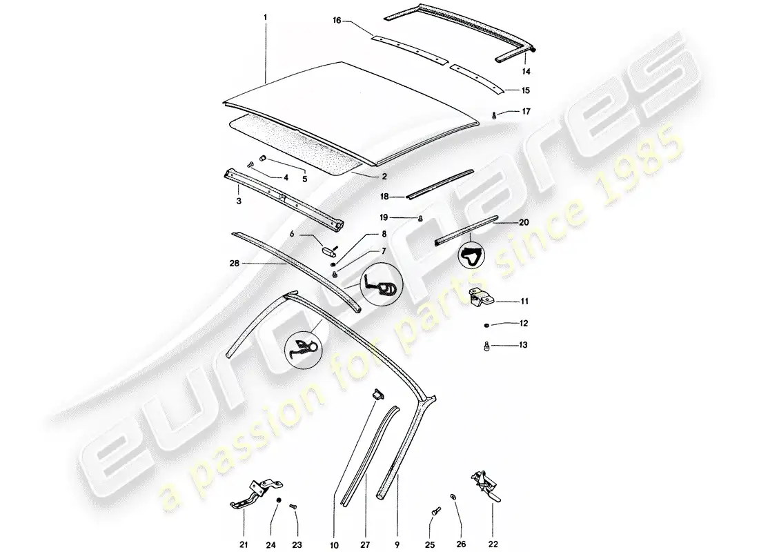 porsche 1972 (914) roof parts diagram