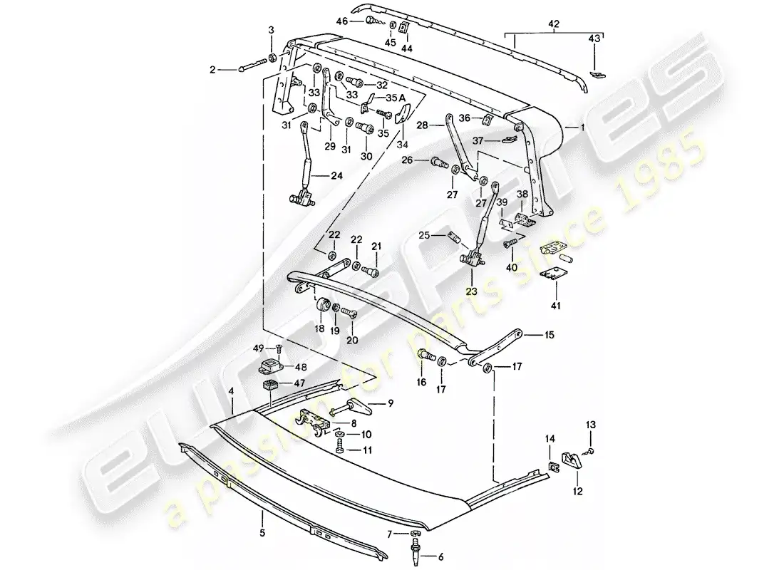 porsche 1980 (911) main bow - roof frame - single parts parts diagram