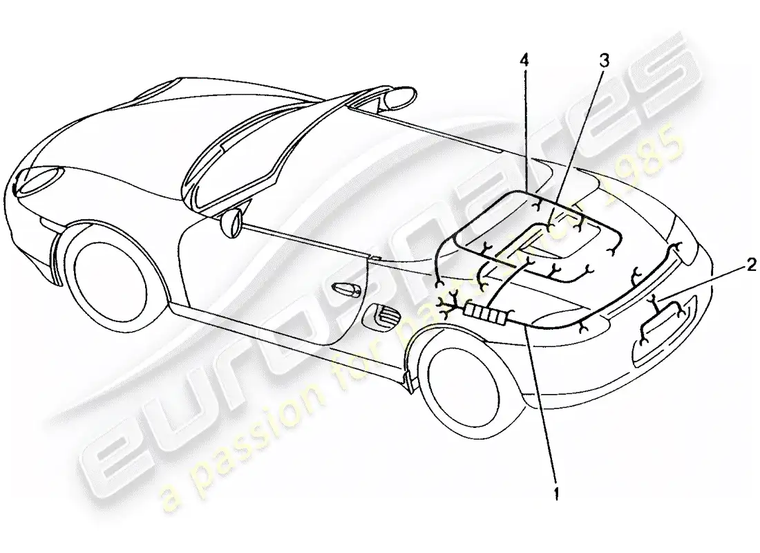 porsche 2003 (986 boxster) wiring harnesses - rear end - license plate light - additional brake light - engine - repair kit - anti-locking brake syst. -abs- - brake pad wear indicator - rear axle part diagram