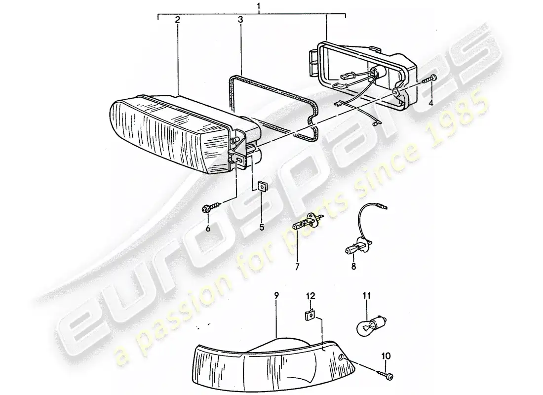 porsche 1993 (968) additional headlight - turn signal parts diagram