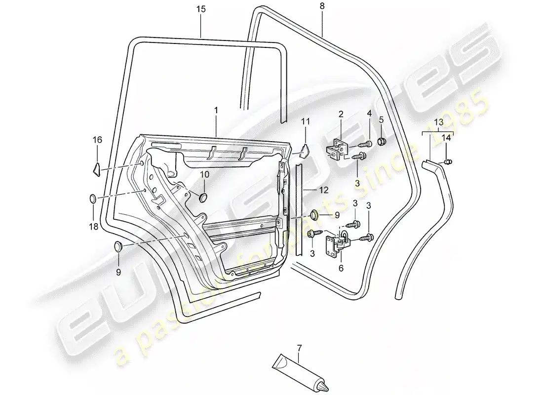 porsche 2009 (cayenne e1 9pa) door shell part diagram
