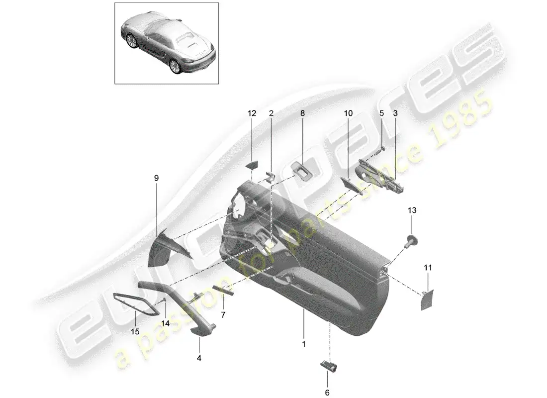 porsche 2015 (981 boxster) door panel parts diagram