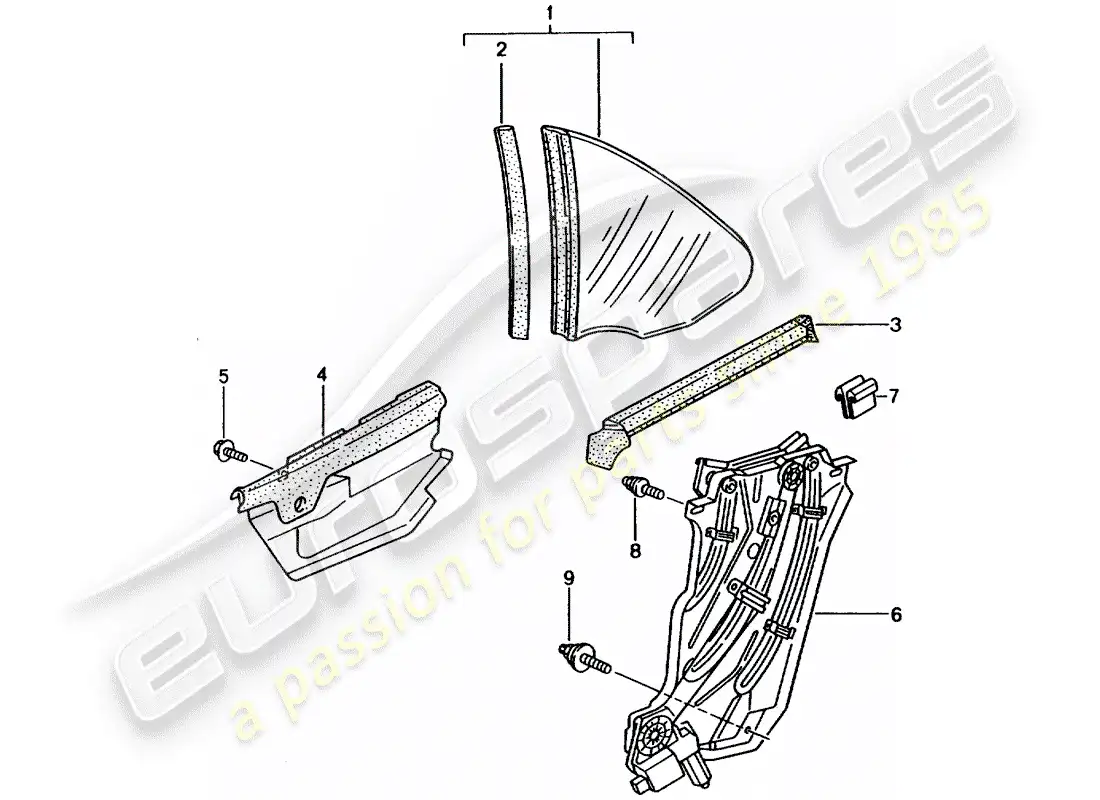 porsche 2000 (996) side window parts diagram