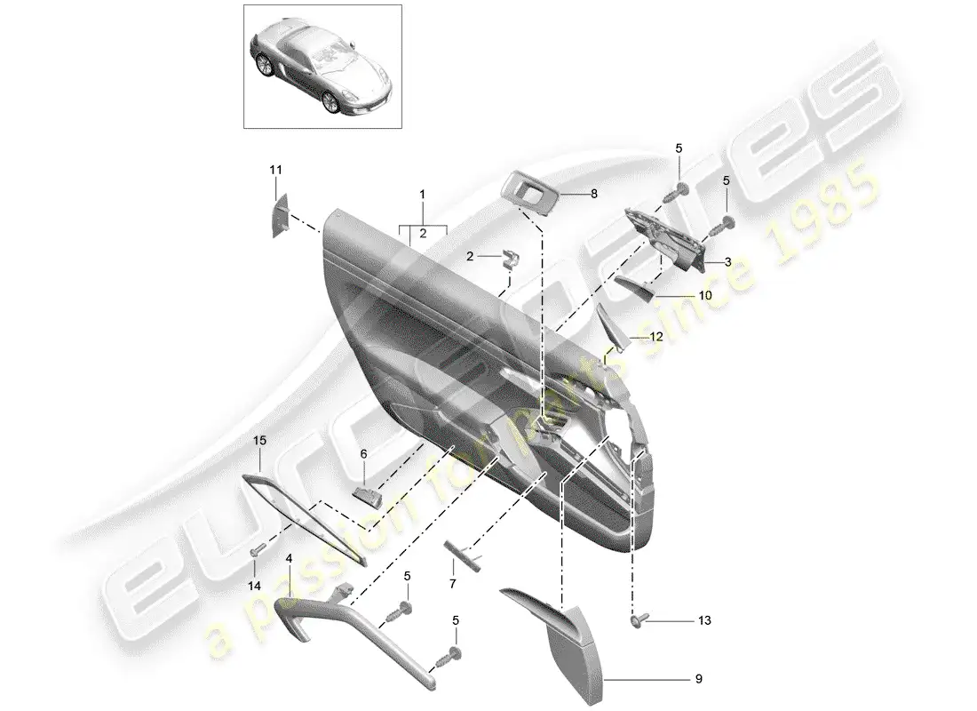 porsche 2013 (981 boxster) door panel parts diagram
