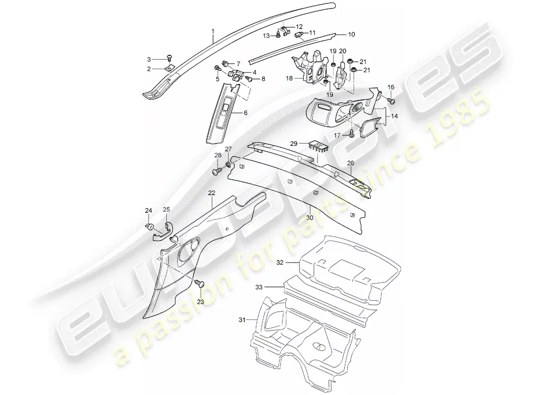 porsche 2000 (996) trims - d - mj 2002>> parts diagram