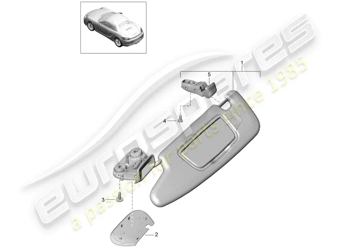 porsche 2013 (981 boxster) sun vizors parts diagram