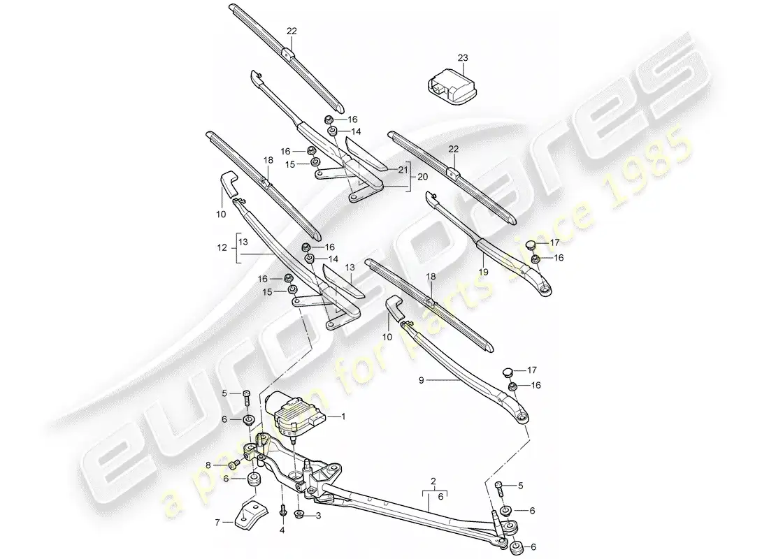 porsche 2007 (cayenne e1 9pa) windshield wiper system compl. parts diagram