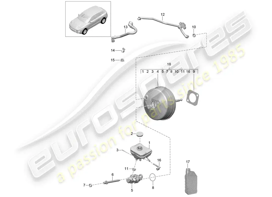 porsche 2018 (macan) brake master cylinder parts diagram