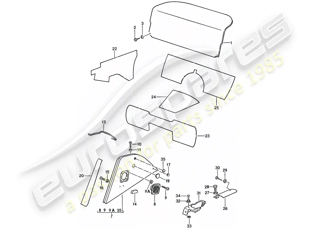 porsche 1985 (911) interior equipment parts diagram