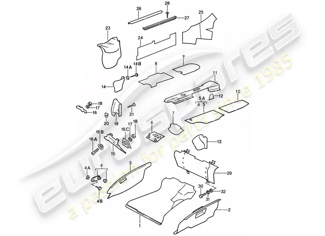 porsche 1985 (911) interior equipment parts diagram