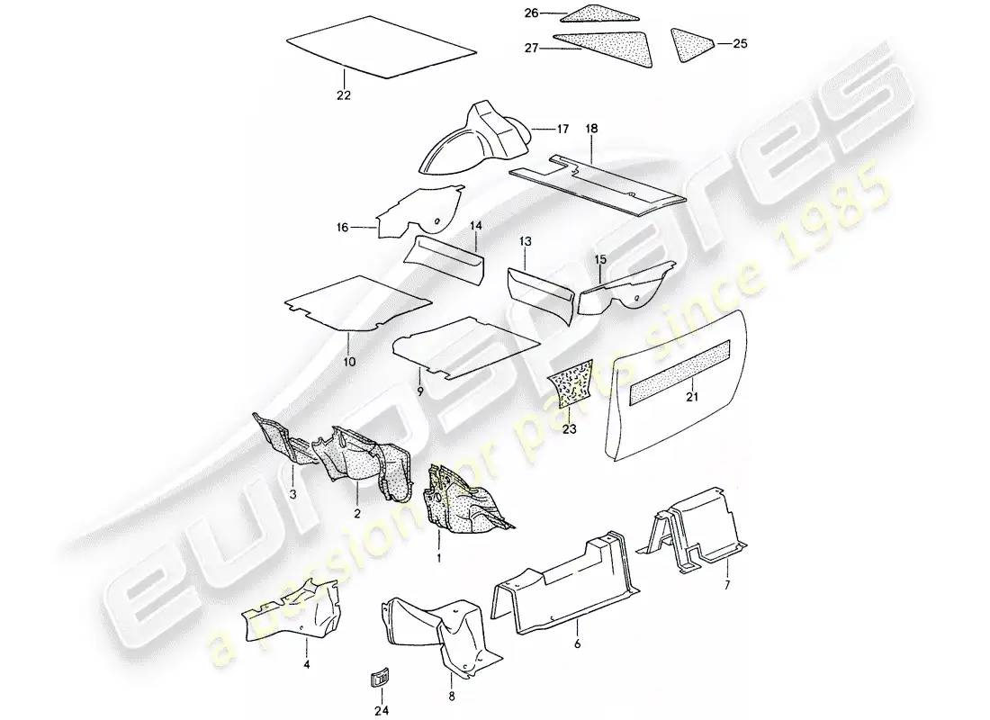porsche 1993 (968) sound absorber parts diagram