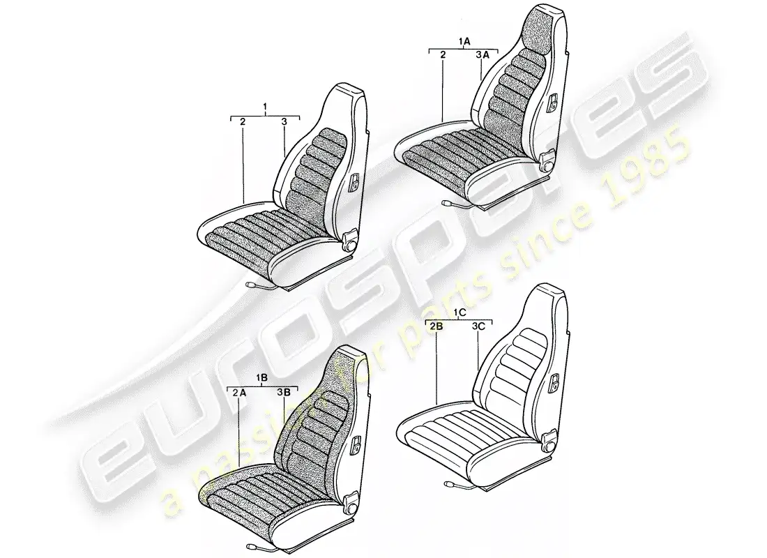 porsche 1982 (944) front seat - complete - seat cover parts diagram