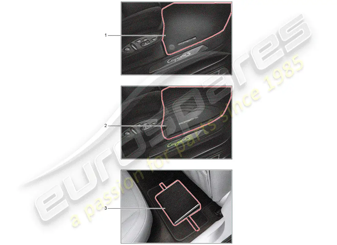 porsche 2010 (tequipment cayenne) 1 set floor mats parts diagram