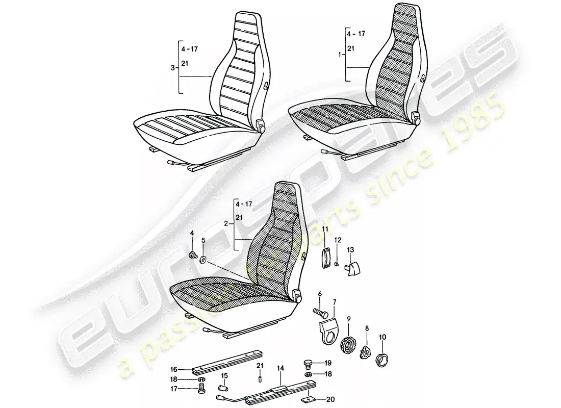 porsche 1985 (911) front seat - complete - d >> - mj 1984 parts diagram
