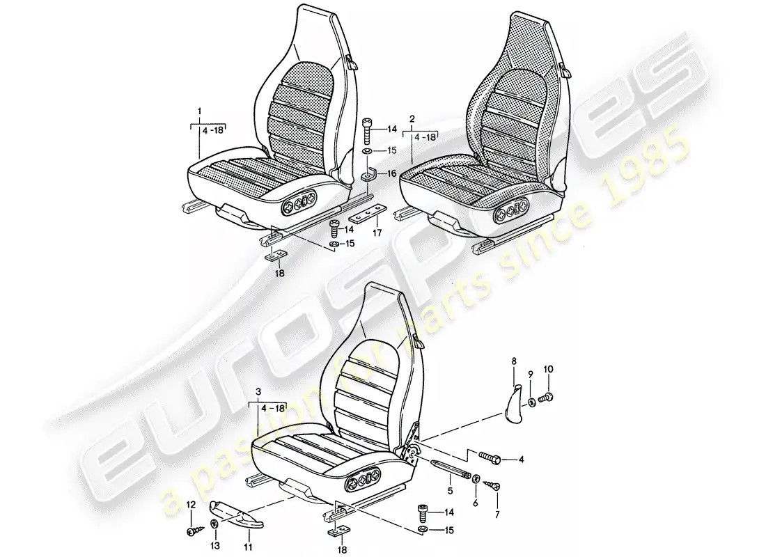 porsche 1994 (968) seat - complete parts diagram