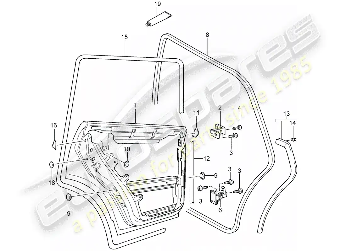porsche 2006 (cayenne e1 9pa) door shell parts diagram