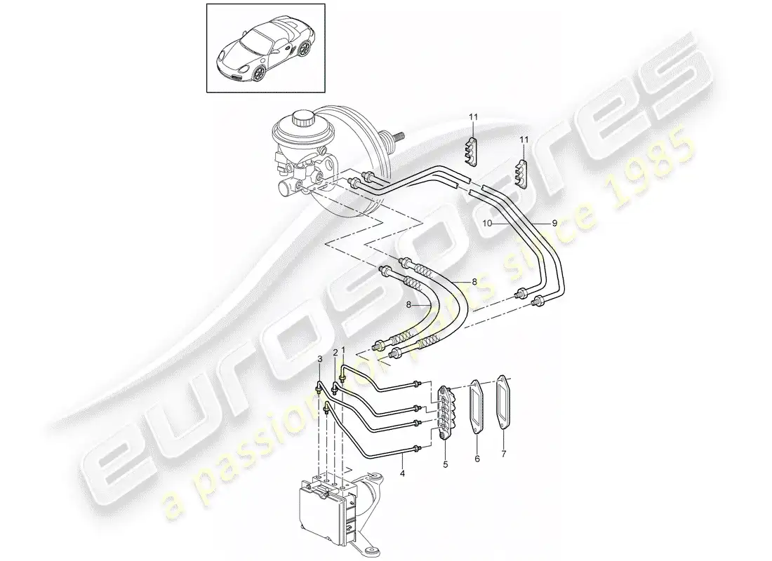 porsche 2012 (987 boxster) brake lines parts diagram