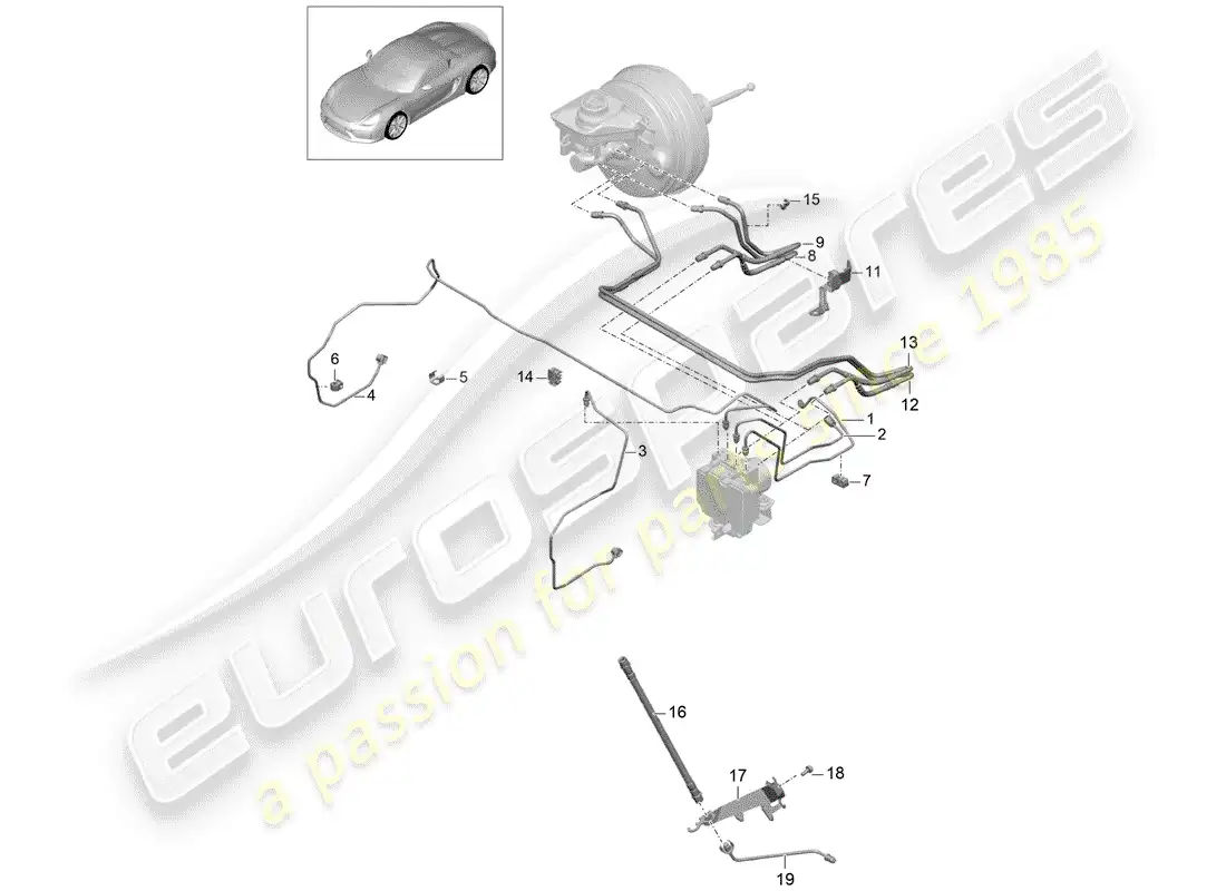 porsche 2016 (981 boxster spyder) brake lines parts diagram