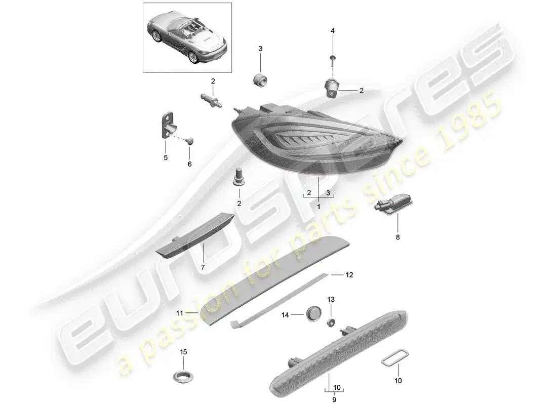 porsche 2012 (981 boxster) rear light parts diagram