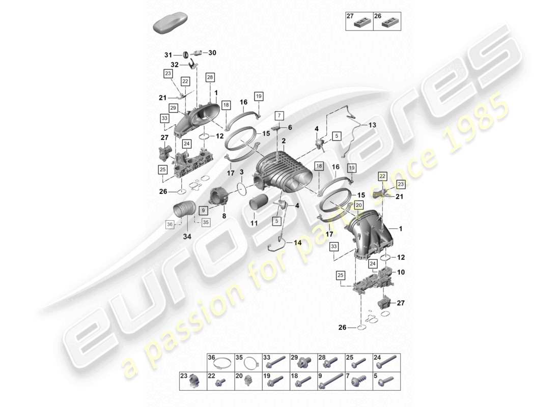porsche 2022 (992-1 gt3/rs/st) intake air distributor throttle valve part diagram