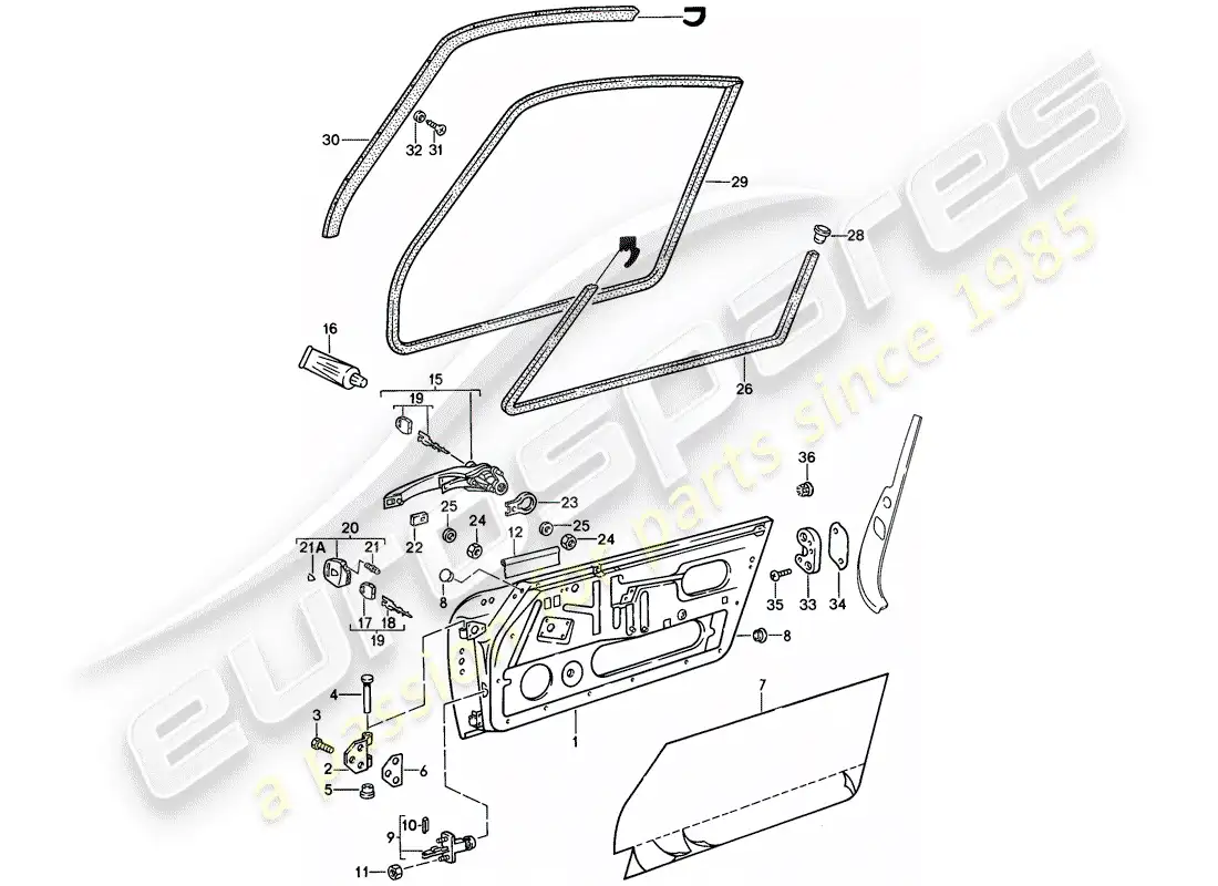 porsche 1988 (911) accessories - doors parts diagram