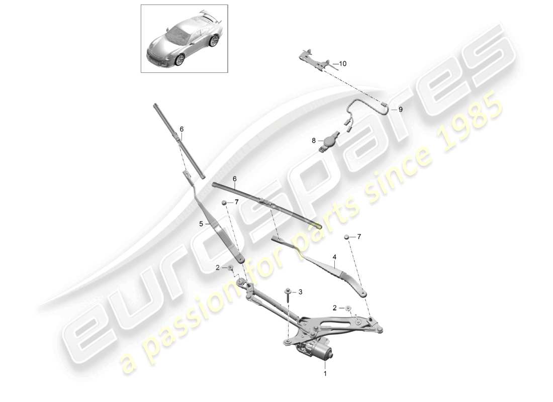 porsche 2021 (991-2 r/gt3/rs) windscreen wiper system, compl rain sensor part diagram
