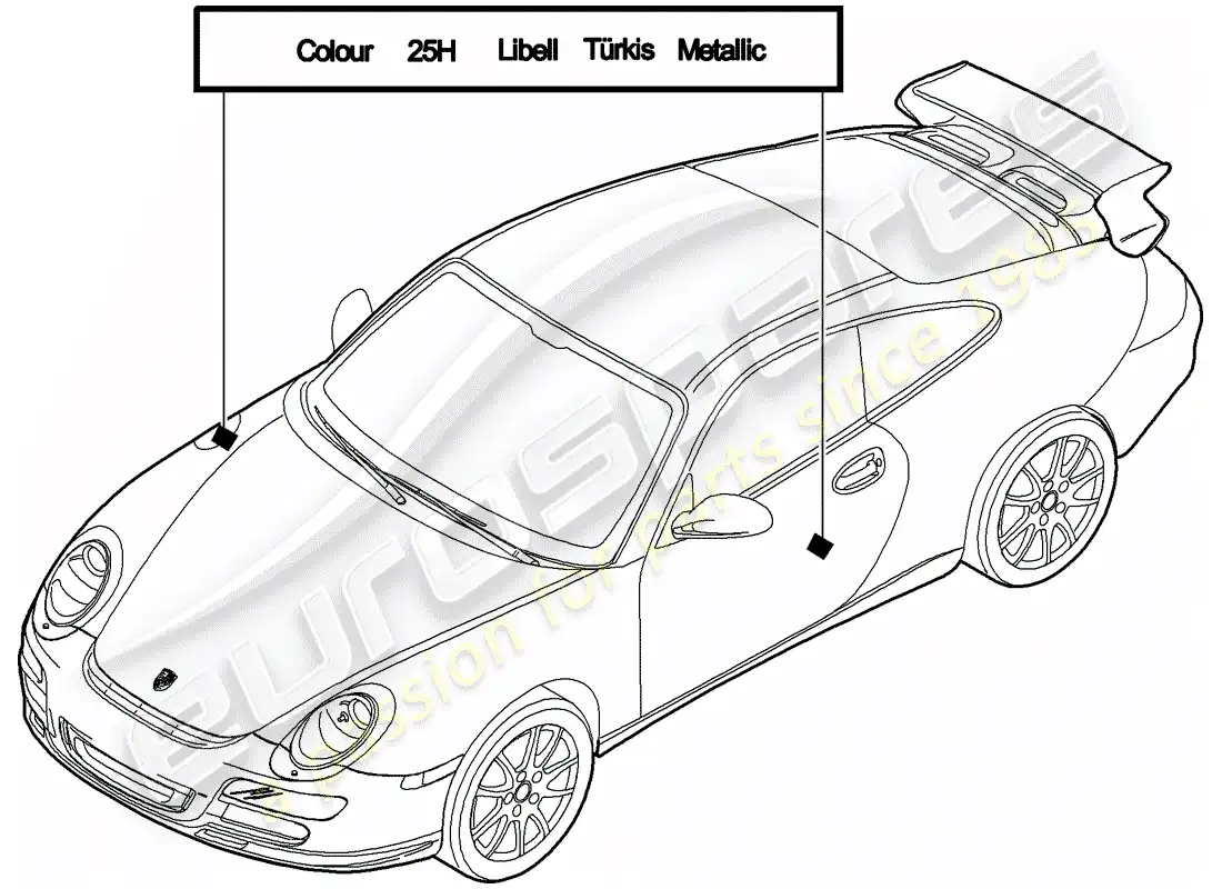porsche 2010 (997-2 gt3) paint touch-up stick parts diagram