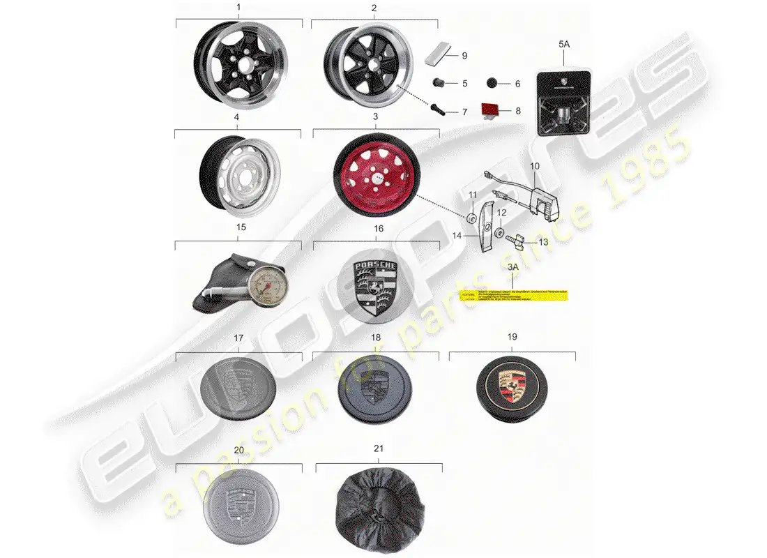 porsche 1982 (911) wheels parts diagram