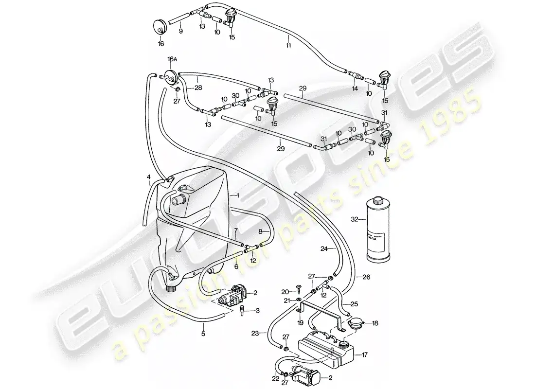 porsche 1982 (928) windshield washer unit parts diagram