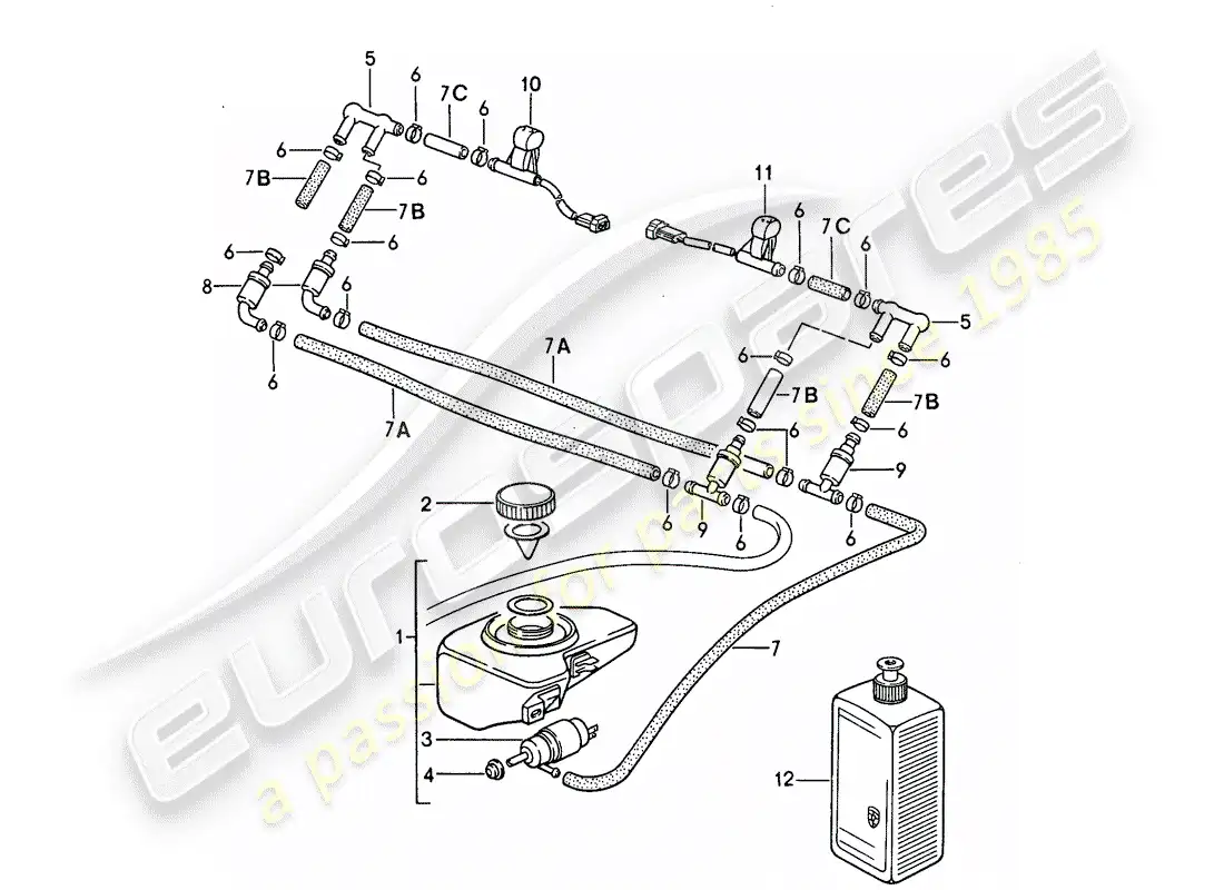 porsche 1987 (911) intensive windscreen washer parts diagram