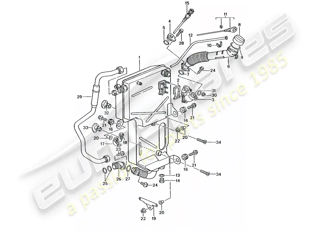 porsche 2001 (996 gt3) engine lubrication - oil tank parts diagram