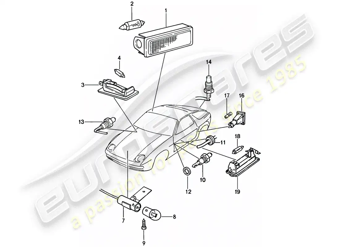 porsche 1982 (928) interior lights parts diagram