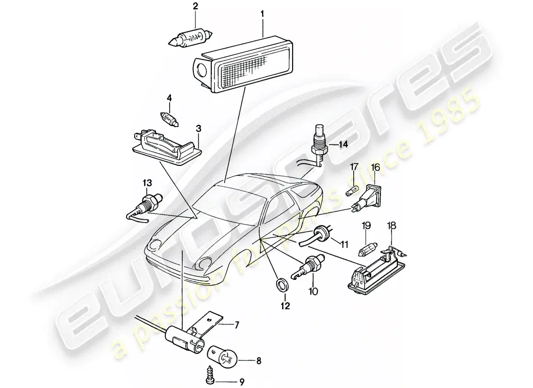 porsche 1983 (928) interior lights parts diagram