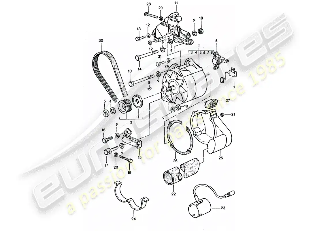 porsche 1992 (928) alternator parts diagram