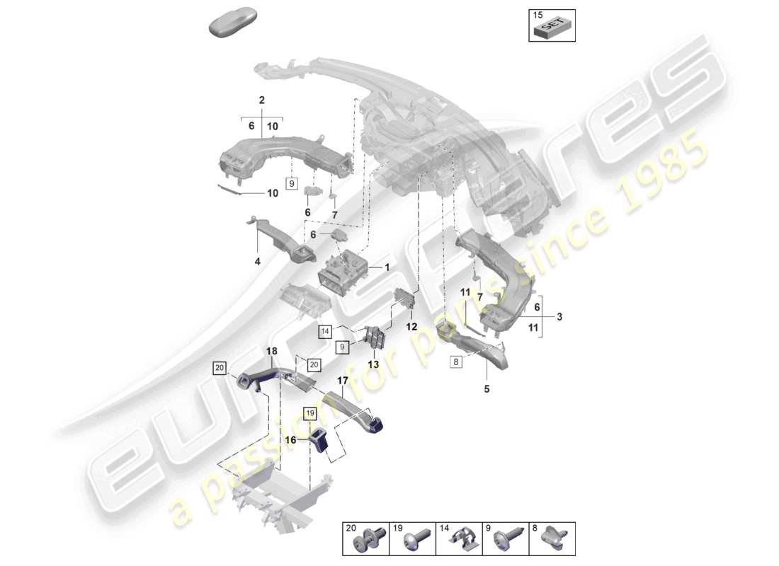 porsche 2021 (taycan 9j1-1) air guide dashboard part diagram