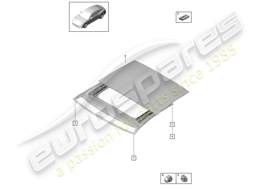 porsche 2021 (panamera 971-1) glass sliding roof parts diagram