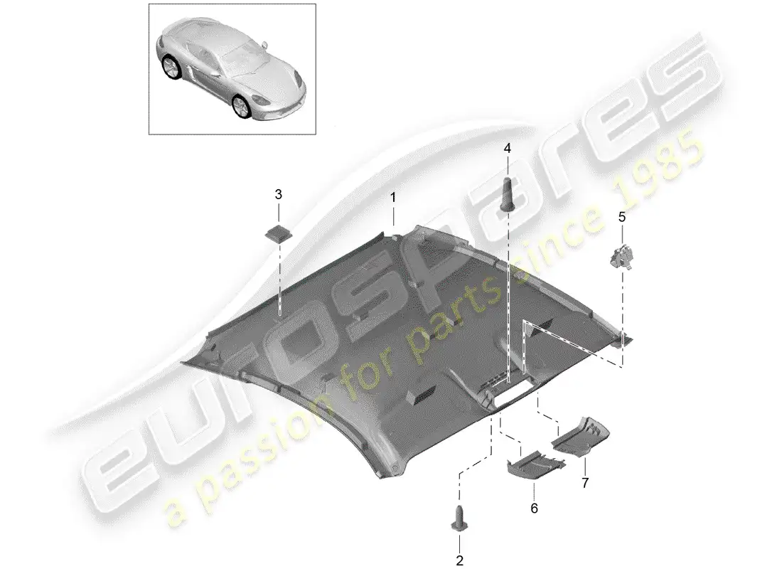 porsche 2020 (718 cayman) roof trim panel parts diagram