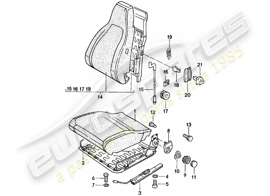 porsche 1980 (924) front seat - single parts parts diagram
