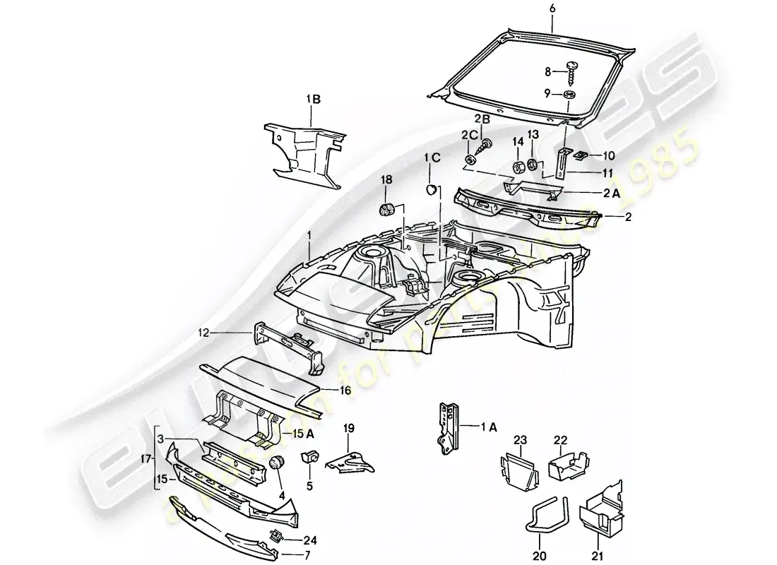 porsche 1987 (924s) body front section parts diagram